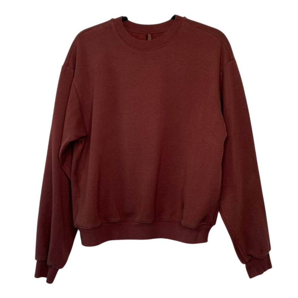 SKIMS Oxblood Brown Classic Crewneck Cotton Fleece Sweatshirt Comfy Size Medium